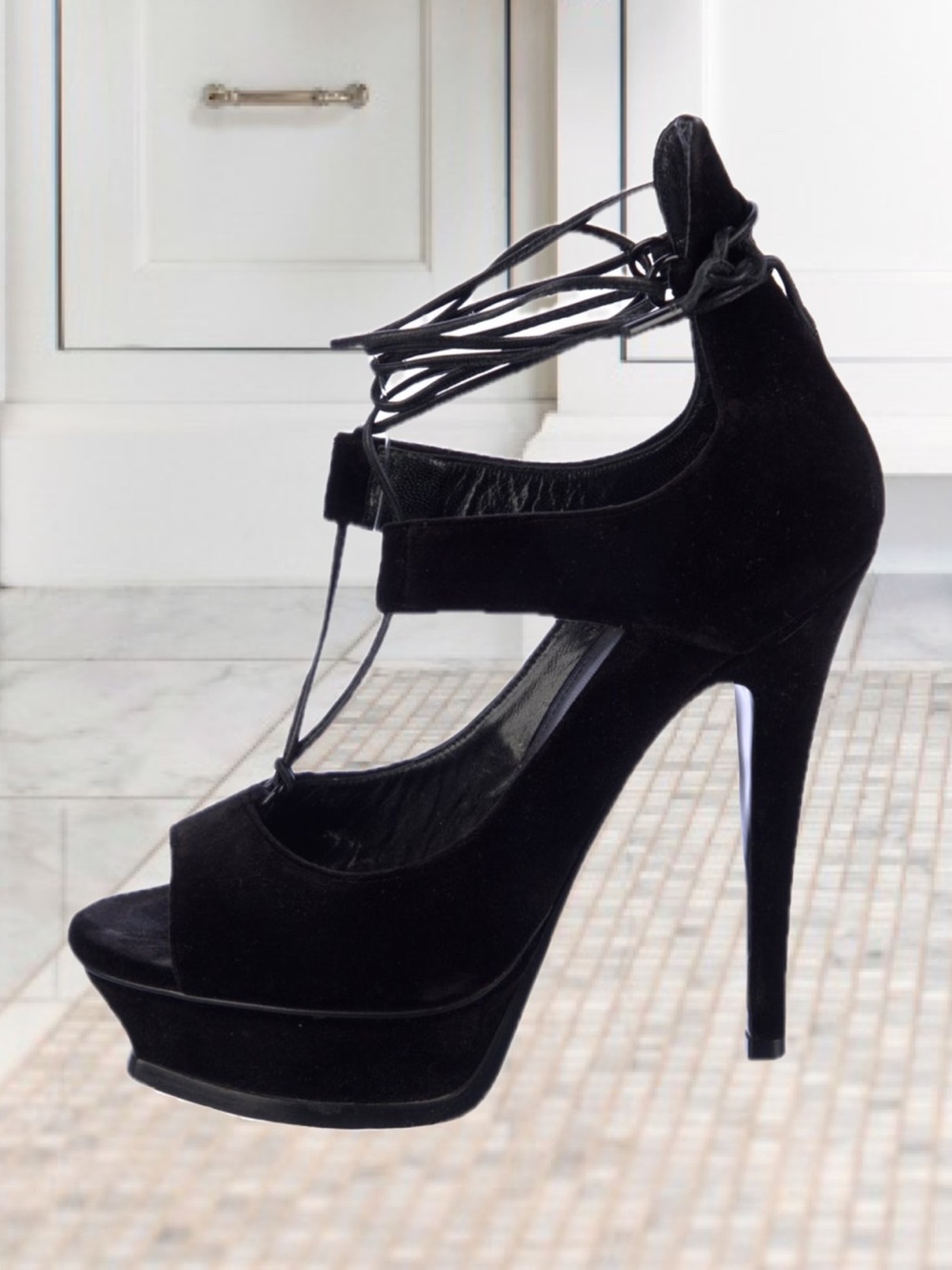 AUTHENTIC YSL BLACK SUEDE HEELS - Picture 2 of 7